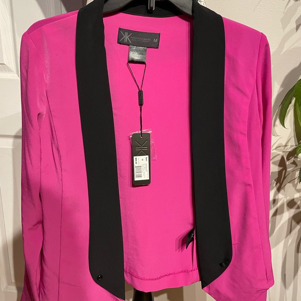 NWT Kardashian vibrant Crepe Cover blazer open work rave colorful coquette M